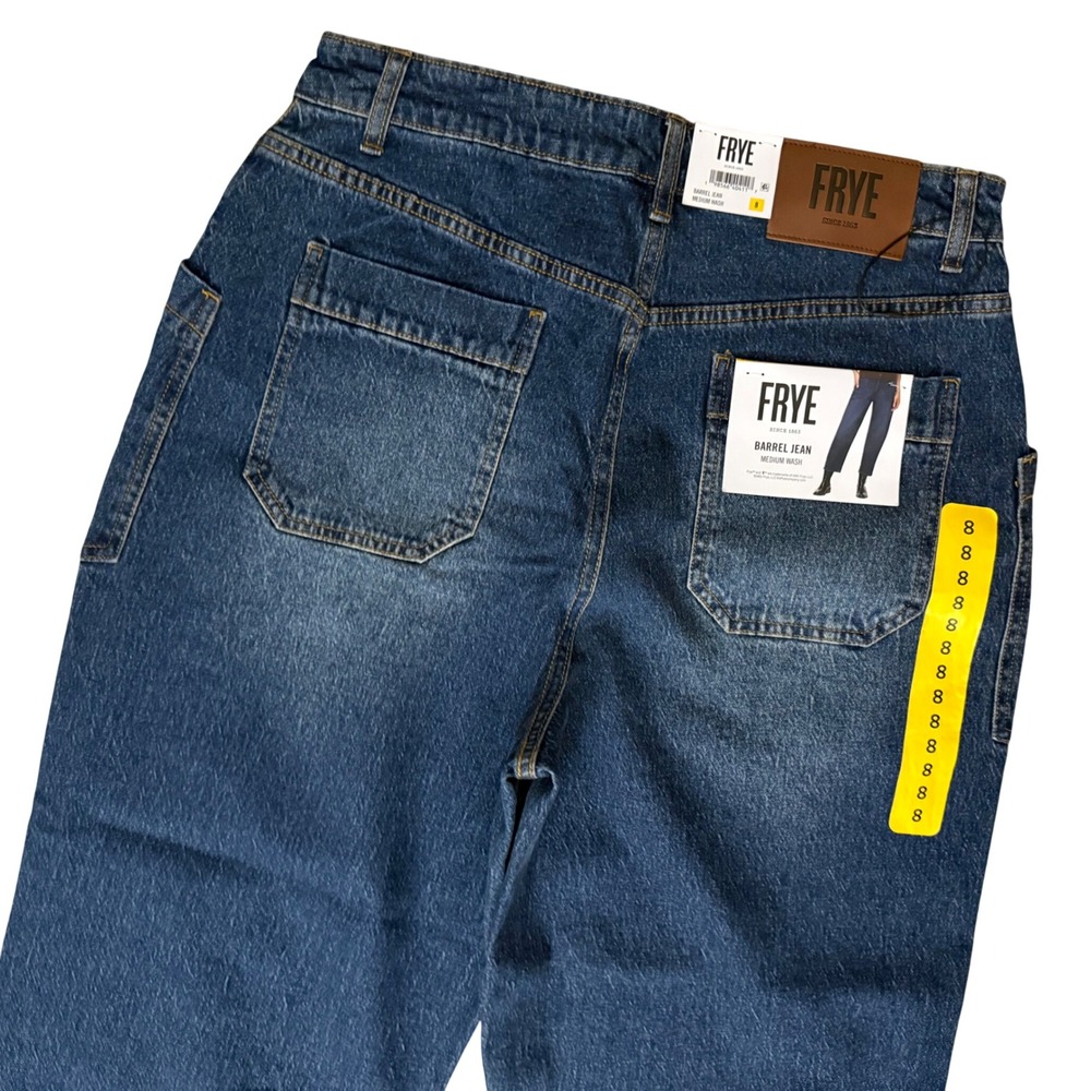 New Frye Barrel Jean Women Size 8 Medium Wash High Rise Curved Wide Leg Denim - Picture 12 of 16
